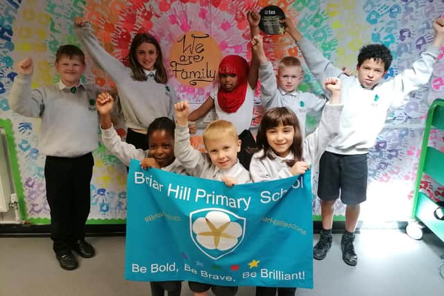 Briar Hill Primary School pupils celebrating their national award win.