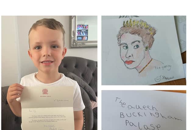 CJ with the letter and drawing he sent and the reply he received.