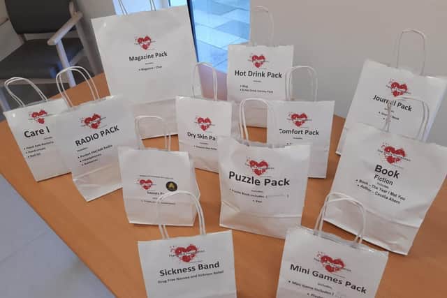 Some of the choices of gift packs the make their way to patients in hospital