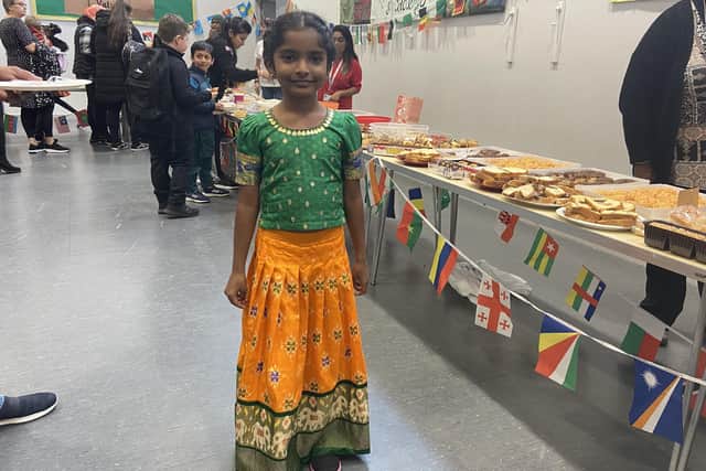 This year three pupil dressed in a traditional Indian outfit was among many students who proudly wore outfits that celebrated their background and culture.