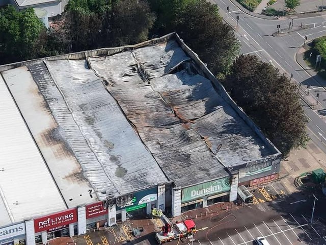 The extensive damage to Dunelm, Pets at Home and neighbouring businesses following the devastating fire on Saturday May 31.