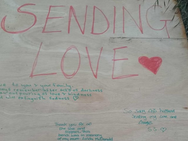 The wooden board pictured at the scene yesterday.