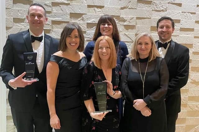 From left Chief Executive Paul Watson, Executive Principal Caroline Stewart, Chief Operating Officer Becky Hickford, Market and Communications Officer Catherine Gautrey, Executive Principal Tracey Coles and Trust Chair Michael Brinkley