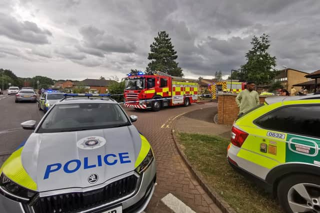 There are five fire engines on the scene in Ecton Brook Road.