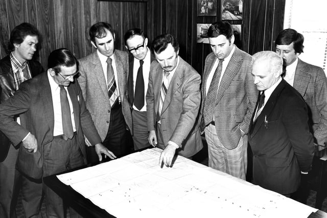 September 1980.
Managment Team. Left to right; David Betts, under-manager Northside, Cyril Perkins, surface superintendent, Brian Wright, deputy manager, Jack Storr, surveyor, Terry Wheatley, manager, Ken Fidler, under-manager Southside, Carl King, Unit Electrician and Keith Raynor, Safety Engineer