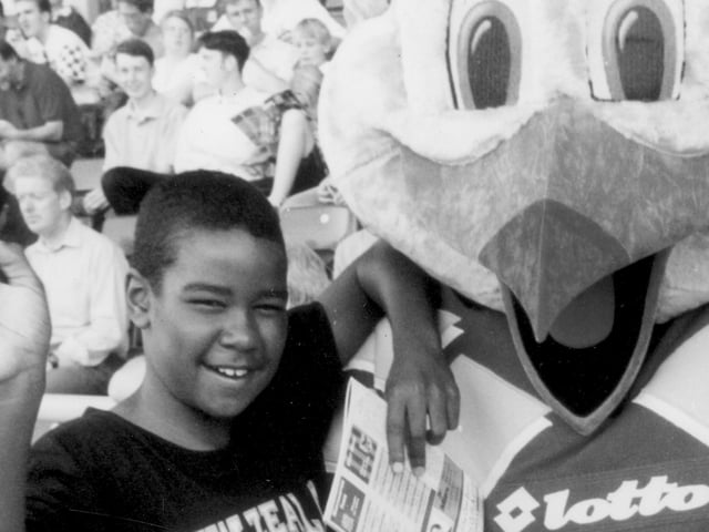 Toby Williams with Griff the Mascot