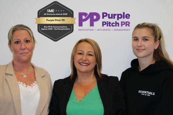 The award-winning Purple Pitch PR team. Left to right - Tracy Dack - Account Manager, Michelle Nichols - CEO & Founder, Mia Dack - PR Assistant.