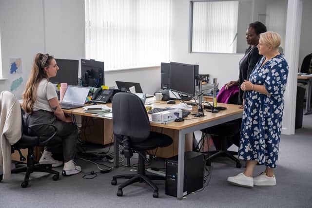 BN - SGB-43179 - Kate from Barratt Homes talking with staff from Northamptonshire Rape Crisis