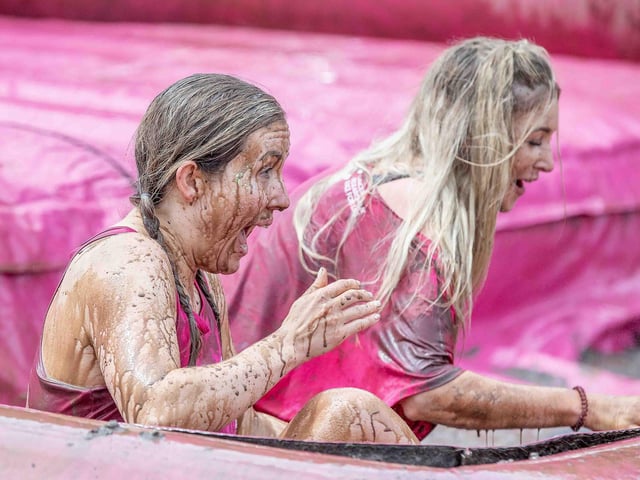 All smiles as participants tackled obstacles during Race for Life's Pretty Muddy on Saturday July 13, 2024 in Abington Park.