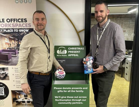 Vulcan Works business growth manager Darren Smith and centre manager Garrick Hurter with the gift appeal donation station.