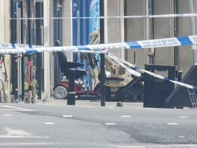 The scene in Northampton town centre today (Tuesday) as police and bomb squad units deal with "suspicious object" found in doorway near Market Square