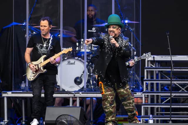Culture Club on stage at the cinch Stadium, Franklin's Gardens, Northampton, on Wednesday, June 28, 2023. Photo by David Jackson