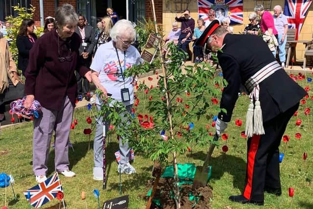 Residents at St Crispin’s Retirement Village in Upton were joined by the Lord Lieutenant of Northamptonshire in May to celebrate the opening of their wellbeing garden - where 12 trees were planted to mark the Jubilee.