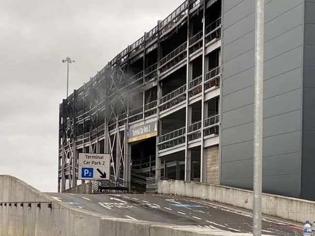The aftermath of a blaze in a parking garage at London Luton Airport. Photo: Bedfordshire Fire and Rescue Service