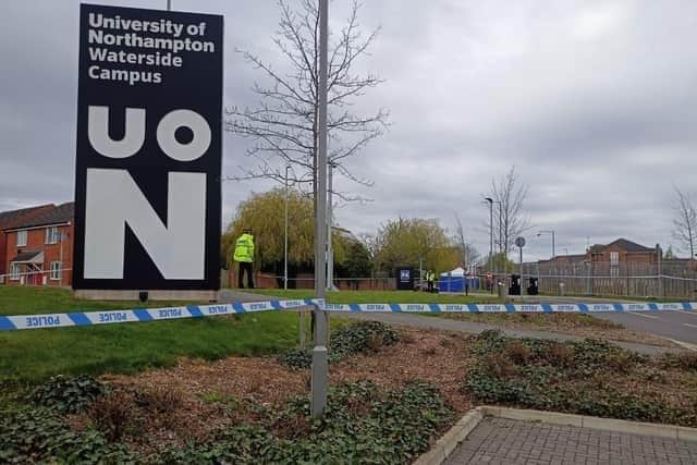 Pictures from the scene in New South Bridge Road, Far Cotton close to the university's Waterside Campus