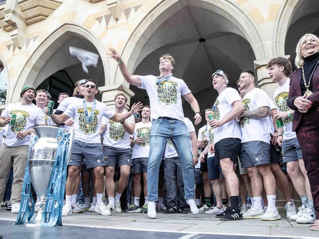 Saints players, coaches and staff celebrated with fans in Northampton town centre on Sunday (June 9) after winning the Gallagher Premiership title at Twickenham on Saturday (June 8).