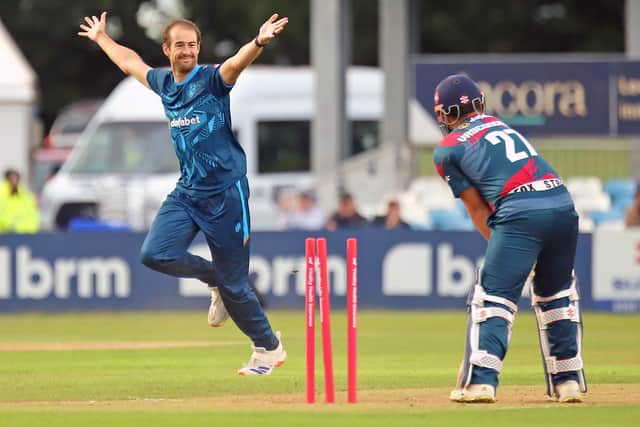 Daryn Dupavillon enjoys bowling Ricardo Vasconcelos (Picture: Peter Short)