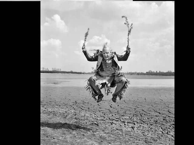 Otaki, a fire-eater who was travelling with Jerry Cottle’s Circus, was asked by the Evening Telegraph to perform a raindance on the dry bed of Pitsford Reservoir. The drought of 1976