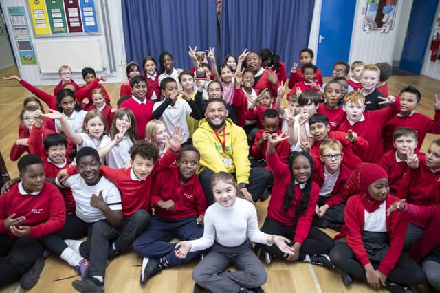 Northampton Saints captain Lewis Ludlam attended Spring Lane Primary School to present the winning team of an in-school rugby competition with the prestigious Anderson Cup – which was created to commemorate Frank Anderson, the first black rugby player for Saints.