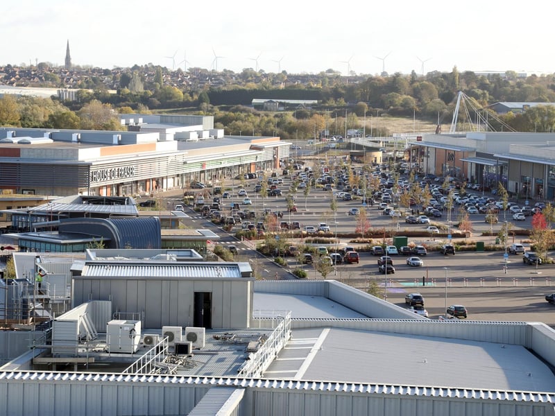 A bird's eye view of Rushden Lakes in October 2018