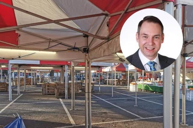 Here's what the temporary market looked like on Tuesday (January 9) at 2pm. Councillor Daniel Lister is the man in charge of the Market Square project at WNC (top right).