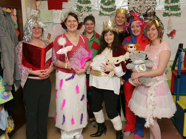 Nativity - St. Mathews Primary School - Park Avenue North. School staff Joanne Ford, Anne-Marie Hargreaves, Lynsey Davies-Clarke, Allyson Williams-Pratt, Rebecca Renwick, Rachael Barker and Zoe Southernwood dress up to perform for the pupils.