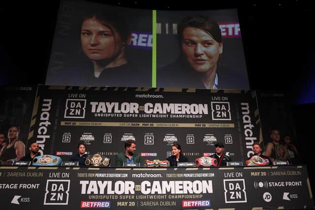 Katie Taylor and Chantelle Cameron face the media (Picture: Mark Robinson Matchroom Boxing)