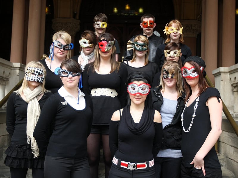 Interior design students from Moulton College, taking their finished Venetian Masks to Northampton Museum and Art Gallery.