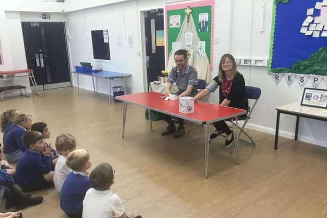Two nurses meet Wilbarston pupils on International Nurses Day