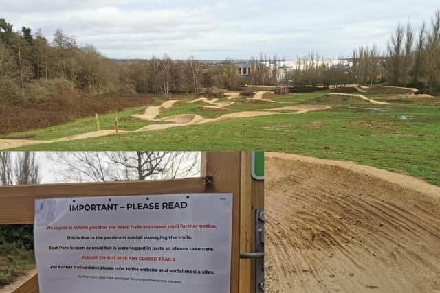 Northampton Bike Park is partially closed due to waterlogged tracks.