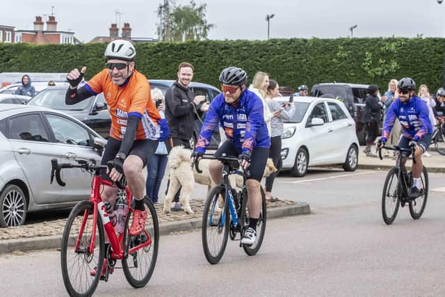 The cyclists set off on their arduous four-day challenge of cycling from Northampton to Amsterdam last month in aid of BacZac.