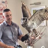 Jason with Brooklyn, a Verreaux Eagle Owl