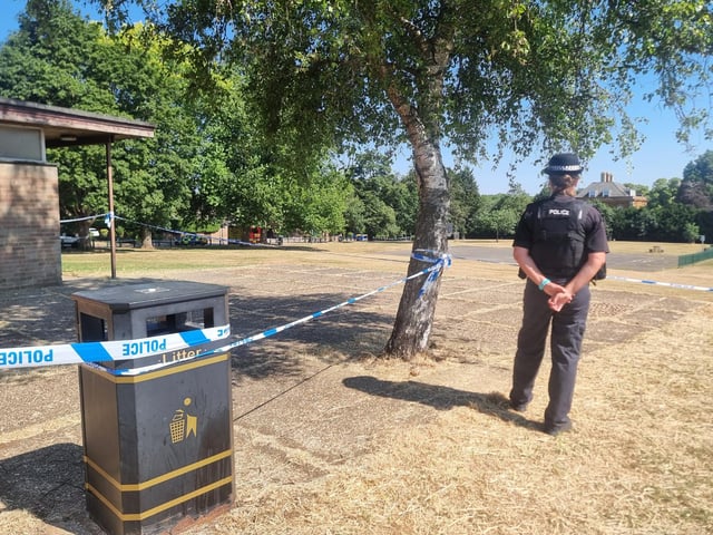A large police cordon remains in place in Dallington Park, where officers are carrying out enquiries linked to the murder investigation.