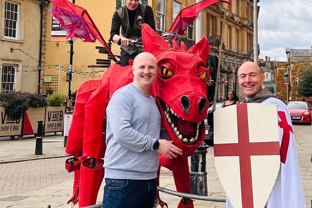 Daniel Soan with St George & his dragon outside The Guildhall, Northampton during last years celebrations.