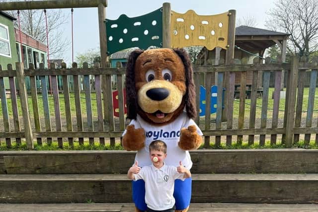 Cooper the dog on his school visit.