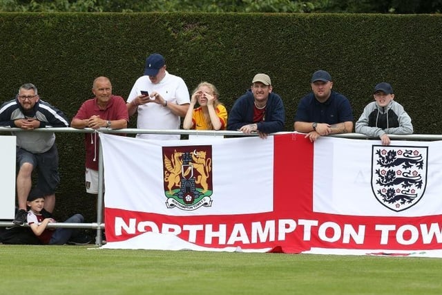 Northampton Town fans look on during the Pre-Season Friendly match between Sileby Rangers and Northampton Town at Fernie Fields on July 10, 2021.