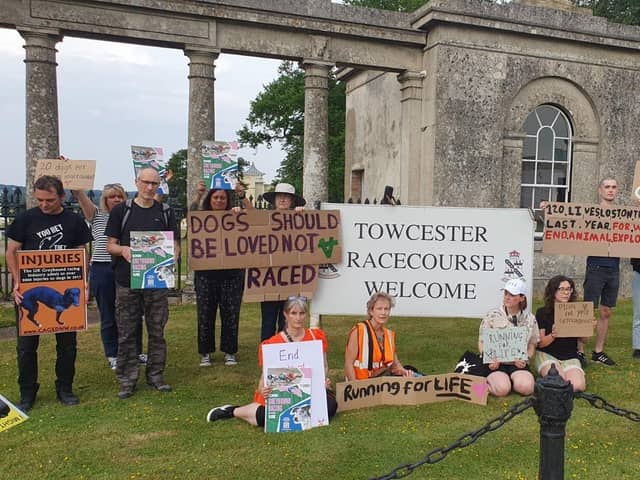 Animal rights activists at Towcester Racecourse in July last year. Photo: Animal Rising.