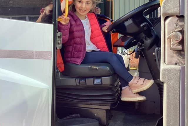 Pupils at Davey Daycare had the chance to sit in the cabin and learn how the bin truck works