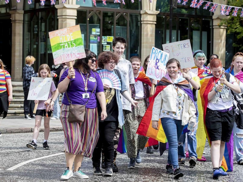 A parade made its way through the town centre before finishing at the university's Waterside campus as Northampton Pride took place on Saturday July 8, 2023.