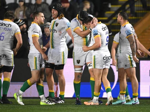 Tom James took the congratulations after winning the penalty that secured Saints a crucial victory at Newcastle (photo by Stu Forster/Getty Images)