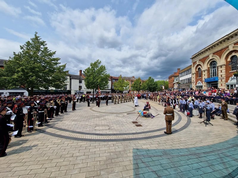 Kettering town centre: crowds line town centre to welcome The Royal Anglian Regiment for Armed Forces Day parade /National World