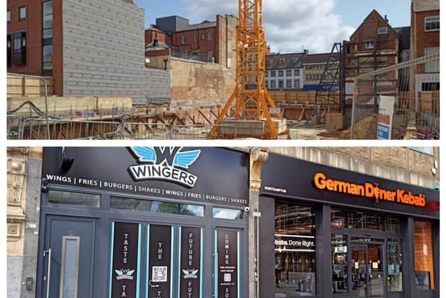 200 student flats at the former Debenhams in Drapery will be complete by September 2024 (top). While another takeaway, 'Wingers', is set to open in Drapery (bottom).