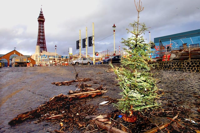 A Christmas tree made its way to Blackpool Promenade after a storm in 2008