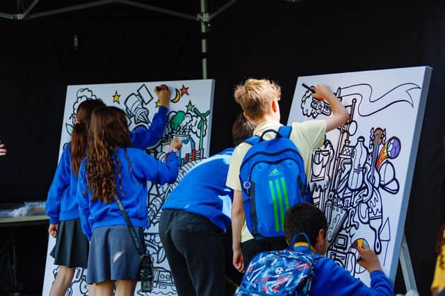 School children have a go at street art thanks to Lemonpops Academy at STEAM Northants.