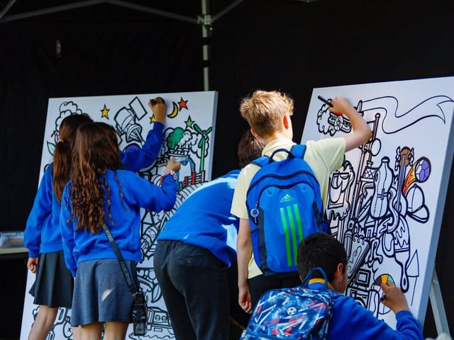 School children have a go at street art thanks to Lemonpops Academy at STEAM Northants.