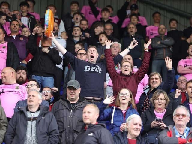 Northampton Town supporters prior to the final game of the season at Tranmere Rovers.