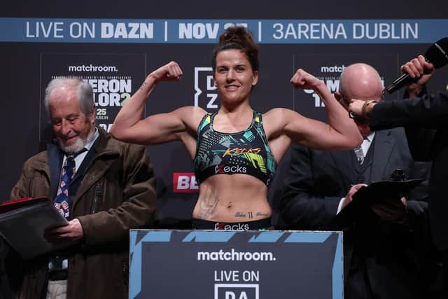Chantelle Cameron was in good spirits at Friday's weigh-in in Dublin (Picture: Mark Robinson / Matchroom Boxing)