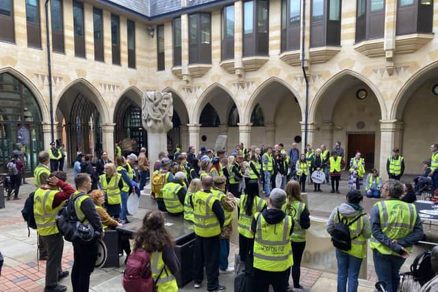 Protesters gathered at Northampton Guildhall on September 28th 2023