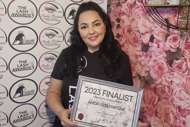 Anda Livia Partene, pictured, only started offering treatments two years ago and has made it to the final in the ‘lash stylist of the year’ category at the 2023 UK Hair and Beauty Awards.
