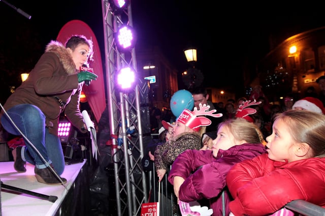 Christmas lights switched on by Heart’s breakfast presenters, Stuart and Natalie